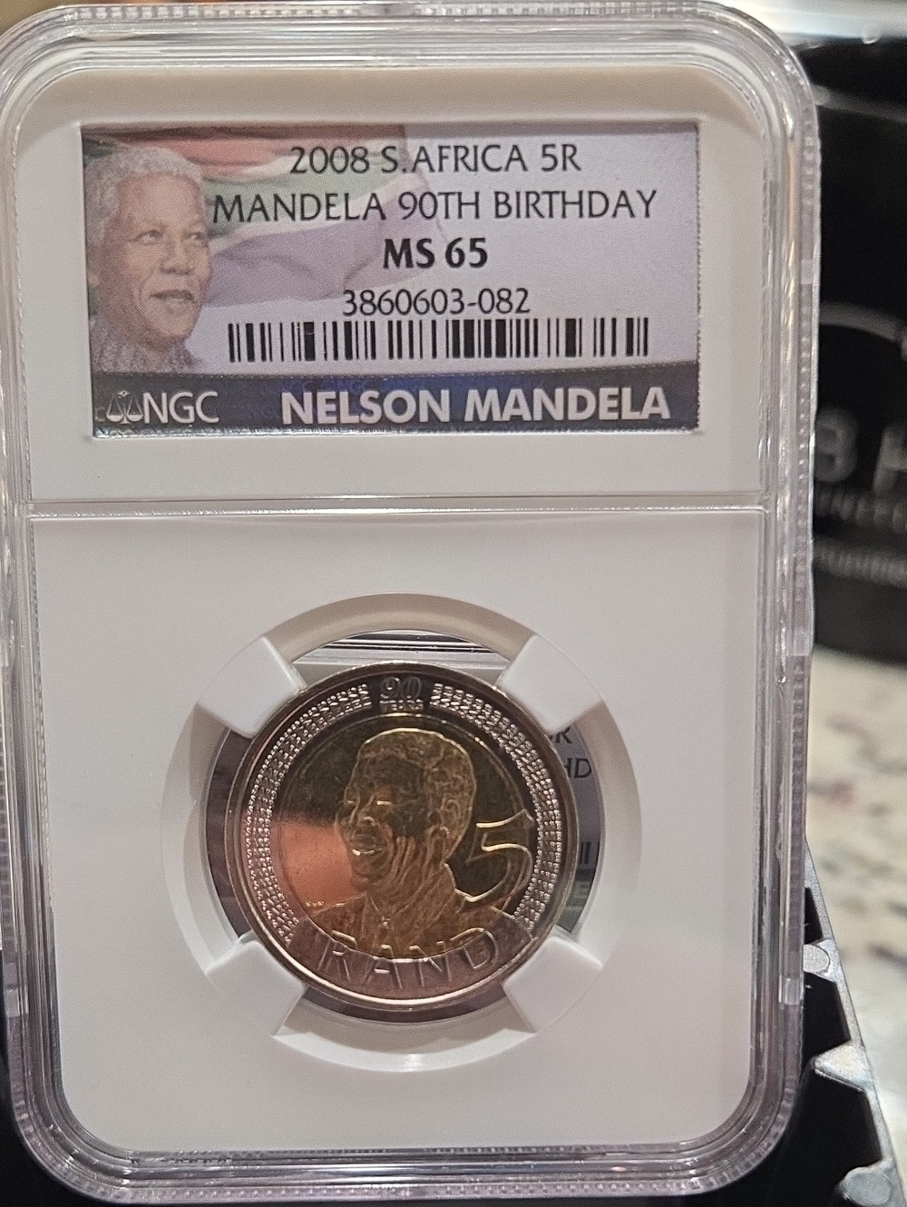 Graded 2008 South Africa 5R Nelson Mandela 90th Birthday MS65 - Two-Tone Coin